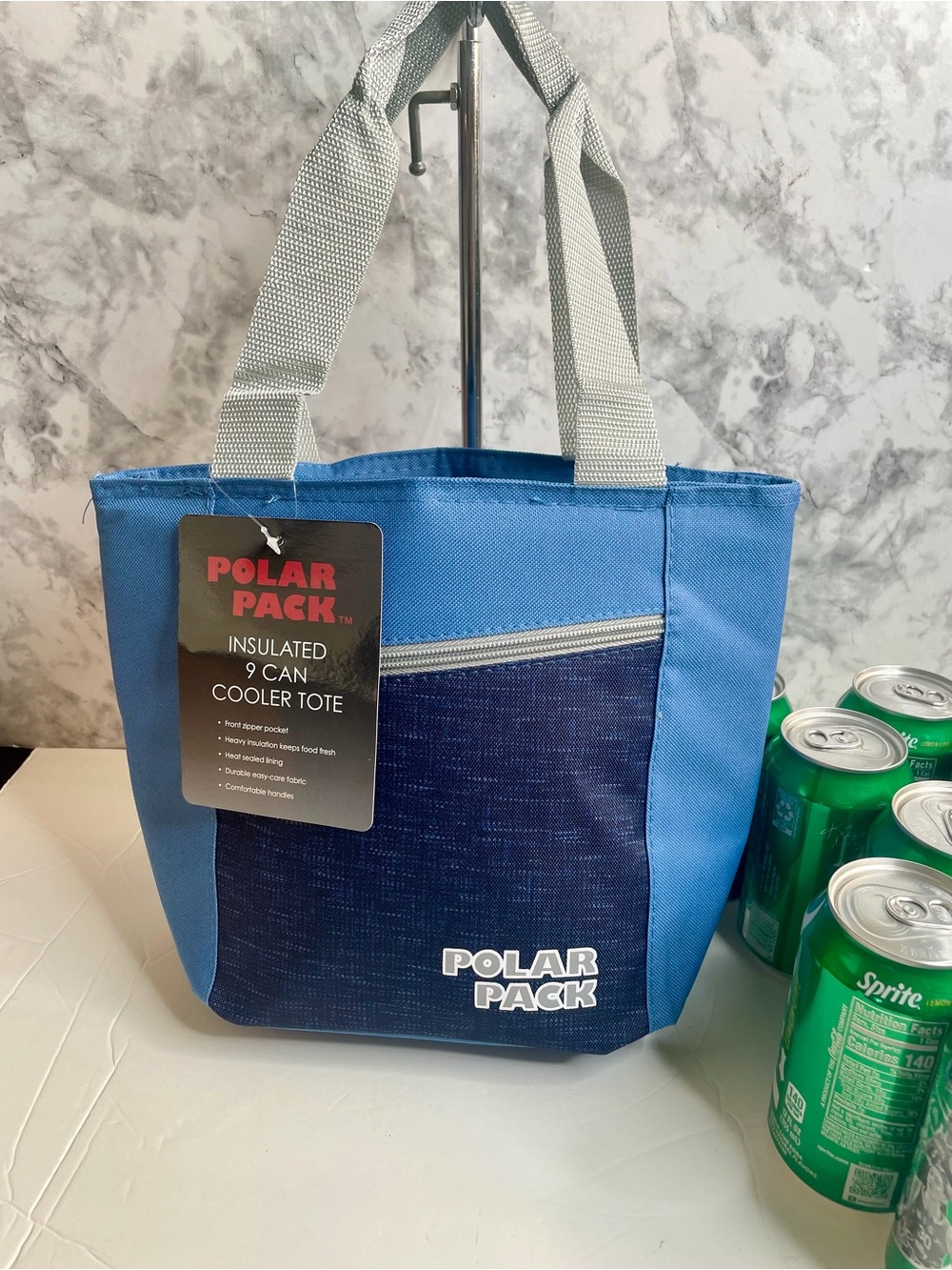 polar Pack Gray and Blue Insulated 8, Can Cooler Tote  
The price is for one bag